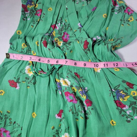 Green Floral Sleeveless Wrap Romper With Adjustable Straps & Elastic Waist By Ex - Picture 10 of 11